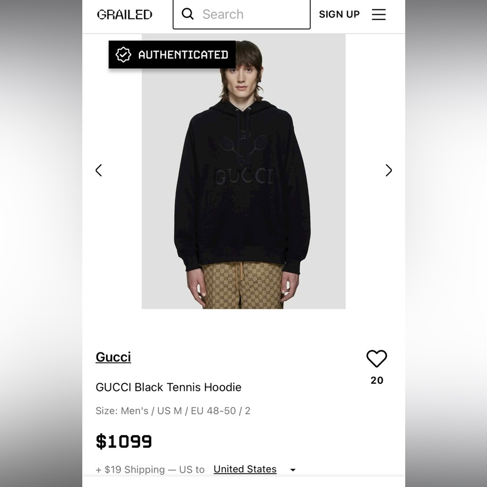 Men’s Gucci sweater/hoodie black tennis Large *authentic*